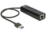 Delock USB 3.0 Hub 3 portový + 1 port Gigabit LAN 10/100/1000 Mb/s