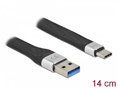 Delock USB 3.2 Gen 2, FPC plochý stuhový kabel, USB Typ-A na USB Type-C™, 14 cm, PD 3 A