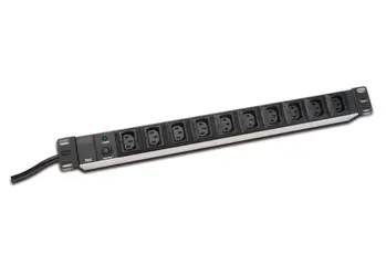 DIGITUS 19" PDU, 1U hliník, C14 -> 10x C13, 10A, jistič