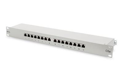 Digitus CAT 5e, Class D Patch Panel, shielded 16-port RJ45, 8P8C, LSA, 1U, rack mount, color grey RAL 7035