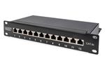 DIGITUS CAT 6A Patch Panel, shielded,12-Port label field, 1U, 10" rack mount,black RAL 9005