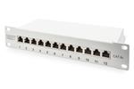 DIGITUS CAT 6A Patch Panel, shielded, 12-Port label field, 1U, 10" rack mount,grey RAL 7035