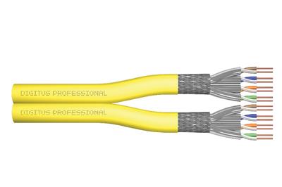 DIGITUS CAT 7A S-FTP installation cable, 1500 MHz Dca (EN 50575), AWG 22/1, 500 m drum, duplex, color yellow