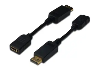 Digitus DisplayPort adapter cable, DP - HDMI type A M/F, 0.15m,w/interlock, DP 1.1a compatible, CE, bl