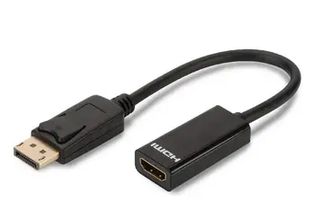 Digitus DisplayPort adapter cable, DP - HDMI type A M/F, 0.15m,w/interlock, DP 1.1a compatible, CE, bl