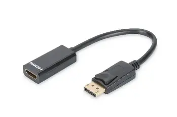 Digitus DisplayPort adapter cable, DP - HDMI type A M/F, 0.15m,w/interlock, DP 1.1a compatible, CE, bl