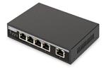 Digitus Fast Ethernet PoE af/at 4-Port Switch+ 1x Uplink 10/100Mbps, 62 watts PoE Power Budget, kovový plášť