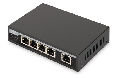 Digitus Gigabit Desktop PoE af/at 4-Port Switch 10/100/1000Mbps, 62W PoE Power Budget, metal housing