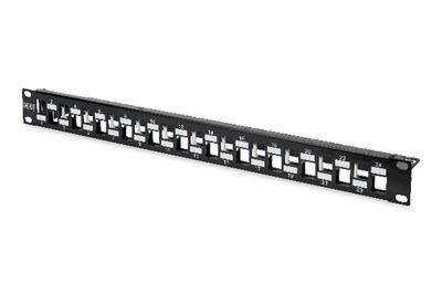 Digitus Modular Patch Panel, shielded 24-port, blank, 1U, rack mount, staggered, color black RAL 9005