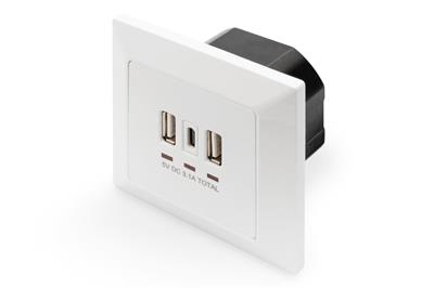 DIGITUS Nabíjecí zásuvka na zeď pro smartphony/tablety s 2 x USB A, 1 x USB Type-C ™, 3100 mA, UP