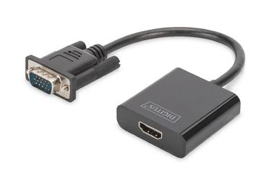 DIGITUS Převodník VGA na HDMI + zvuk (3,5 mm) Full HD (1080p), kabelový typ (15 cm), černý