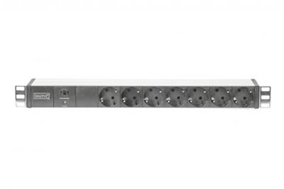 DIGITUS Professional Aluminium outlet strip with removable overvoltage protection and line filter, 7 safety outlets, 2