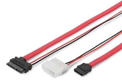 Digitus SATA connection cable, SATA13pin - L-type + power F/F, 0.5m, straight, Slimline, SATA II/III, re