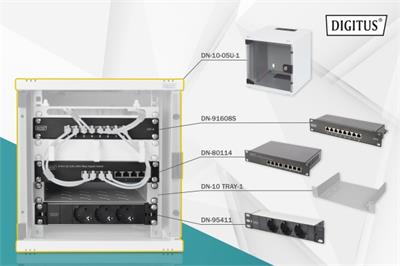 DIGITUS Síťový set 10 palců, včetně skříně 5U, PDU, police, 8 portového přepínače, patch panelu CAT 6