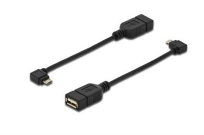 Digitus USB 2.0 adpter cable, OTG, type micro B - A, M/F, 0.2m, USB 2.0 conform, right angled, UL, bl