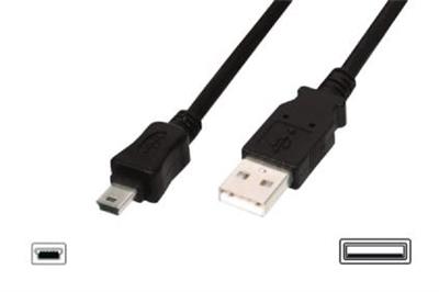 Digitus USB 2.0 connection cable, type A - mini B (5pin) M/M, 1.0m, USB 2.0 conform, UL, bl