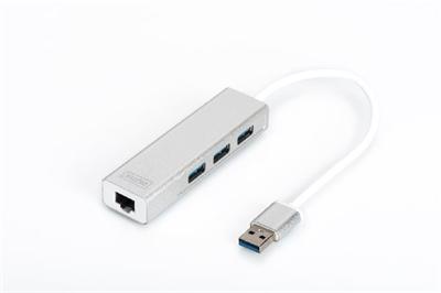 DIGITUS USB 3.0 3-Port Hub & Gigabit LAN Adapter