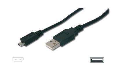 Digitus USB connection cable, type A - micro B M/M, 1.8m, USB 2.0 compatible, bl