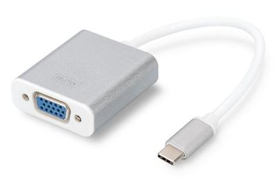 DIGITUS USB Typ C 1080p VGA Adaptér, hliníkové šasi, 20 cm kabel, Chipset: VL100+IT6513