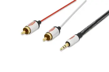 Ednet Audio connection cable, stereo 3.5mm -2x RCA M/M, 2.5m, CCS, shielded, cotton, gold, si/bl