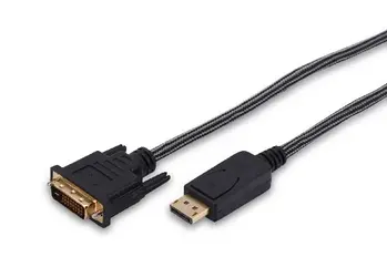 Ednet DisplayPort adapter cable, DP - DVI (24+1) M/M, 2.0m, w/interlock, DP 1.1a compatible, CE, cotton, gold, bl