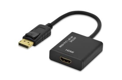 Ednet DisplayPort adapter cable, DP - HDMI type A, M/F, 0.2m, w/interlock, 4K, active converter, UL, CE, bl, gold