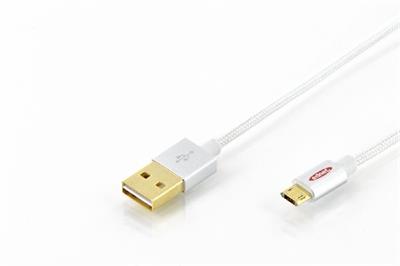 Ednet USB charger/data cable, USB A - micro B, colored M/M, 1.0m, High Speed, connectors reversible, gold, Nylon, si