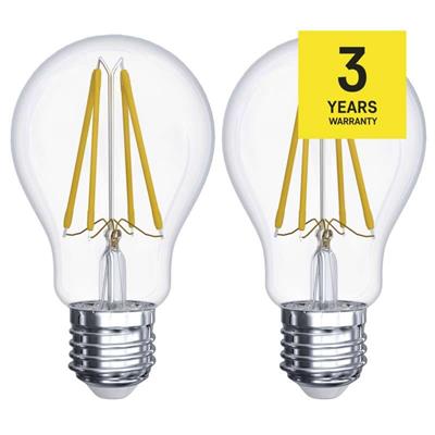 Emos LED žárovka Classic A60, 6W/60W E27, WW teplá bílá, 806 lm, Filament A++, 2 PACK