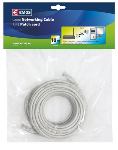 Emos Patch kabel UTP, CAT 5e, AWG26, PVC, šedý, 10m