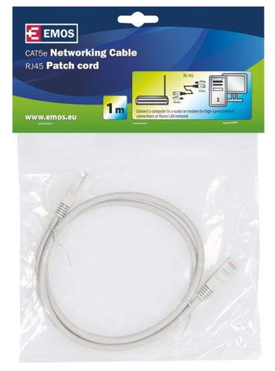 Emos Patch kabel UTP, CAT 5e, AWG26, PVC, šedý, 1m