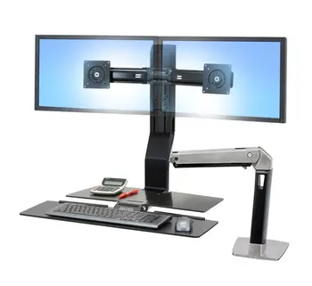 ERGOTRON WorkFit-A, Dual Display, Polished aluminum, nastavitelný stolní držák pro dva monitory , kláv.+myš+odkl. ploch