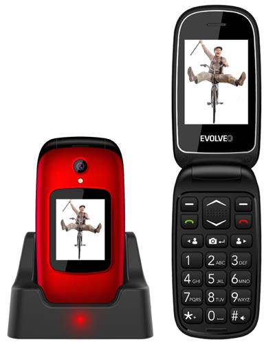 EVOLVEO EasyPhone FD, vyklápěcí mobilní telefon pro seniory s nabíjecím stojánkem (červená barva)