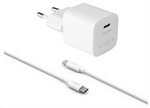 Fixed Set síťové nabíječky Mini s USB-C výstupem a USB-C/USB-C kabelu, podpora PD, 1 metr, 30W, bílý