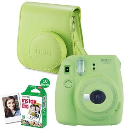 Fujifilm INSTAX MINI 9 camera big bundle (+ 1x10 film + case) - Lime Green