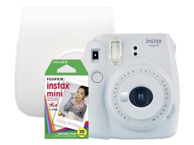 Fujifilm INSTAX MINI 9 camera big bundle (+ 1x10 film + case) - Smoke White