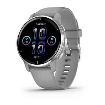 Garmin Venu 2 Plus, nerezová luneta Silver, pouzdro a silikonový řemínek Gray