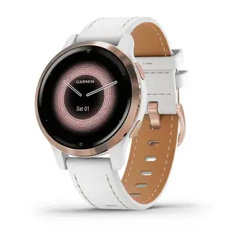 Garmin Venu® 2S, nerezová luneta Rose Gold, bílé tělo, kožený řemínek