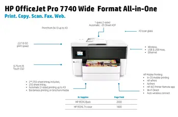 HP All-in-One OfficeJet 7740 Wide Format,A3+,27/17ppm,USB,LAN,Wi-Fi,Print/Scan/Copy/FAX