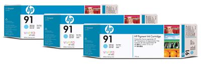 HP DesignJet Z6100, ink. cartridge 3ks light cyan No.91 3x775ml