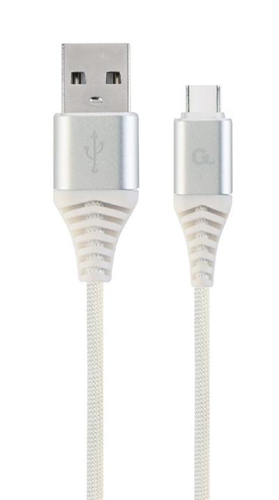 Kabel CABLEXPERT USB 2.0 AM na Type-C kabel (AM/CM), 1m, opletený, bílo-strříbrný, blister, PREMIUM QUALITY