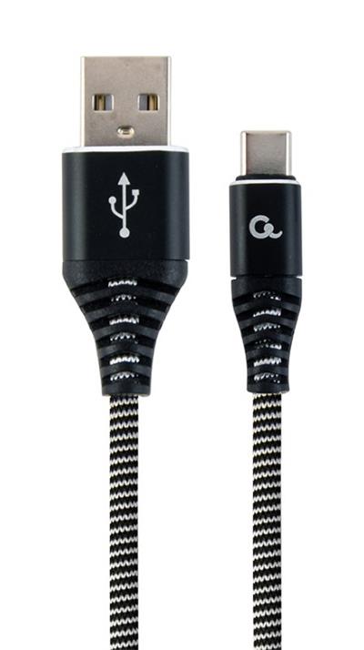 Kabel CABLEXPERT USB 2.0 AM na Type-C kabel (AM/CM), 1m, opletený, černo-bílý, blister, PREMIUM QUALITY,