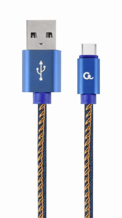 Kabel CABLEXPERT USB 2.0 AM na Type-C kabel (AM/CM), 1m, opletený, jeans, blister, PREMIUM QUALITY