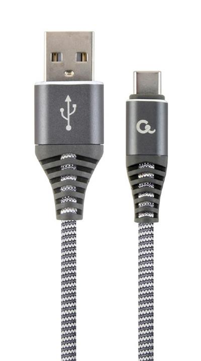 Kabel CABLEXPERT USB 2.0 AM na Type-C kabel (AM/CM), 1m, opletený, šedo-bílý, blister, PREMIUM QUALITY