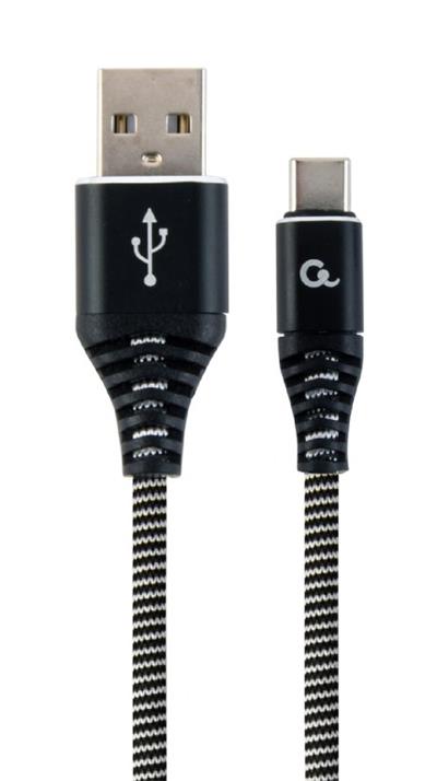 Kabel CABLEXPERT USB 2.0 AM na Type-C kabel (AM/CM), 2m, opletený, černo-bílý, blister, PREMIUM QUALITY