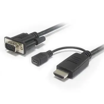 Kabelový převodník HDMI na VGA s napájecím micro USB konektorem - černý