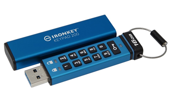 Kingston IronKey P200,16GB,145MBps,USB 3.2,USB-A,+adaptér,modrá