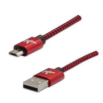 Logo USB kabel (2.0),USB A samec - microUSB samec,1m,červený,nylonové opletení