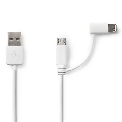 Nedis CCGP39400WT10 - Synchronizační a Nabíjecí Kabel 2 v 1 | USB A Zástrčka - Micro B Zástrčka / Apple Lightning 8-pin