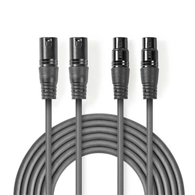 Nedis COTH15030GY15 - Vyvážený XLR Audiokabel | 2x XLR 3pinová Zástrčka – 2x XLR 3pinová Zásuvka | 1,5 m | Šedá barva