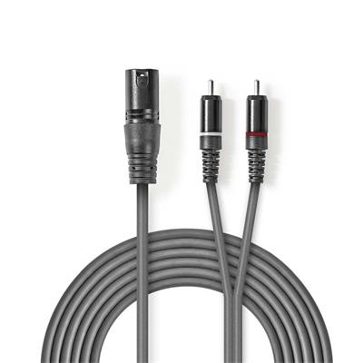 Nedis COTH15200GY15 - XLR Audiokabel | XLR 3pinová Zástrčka – 2x RCA Zástrčka | 1,5 m | Šedá barva